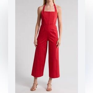 The Alice + Olivia Aida ankle halter jumpsuit red size 8 wide leg cropped